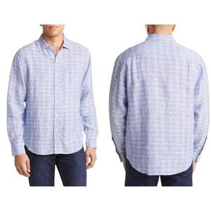 Tommy Bahama Plaid Linen Shirt Men's Size Large Blue White Ventana Beach NEW